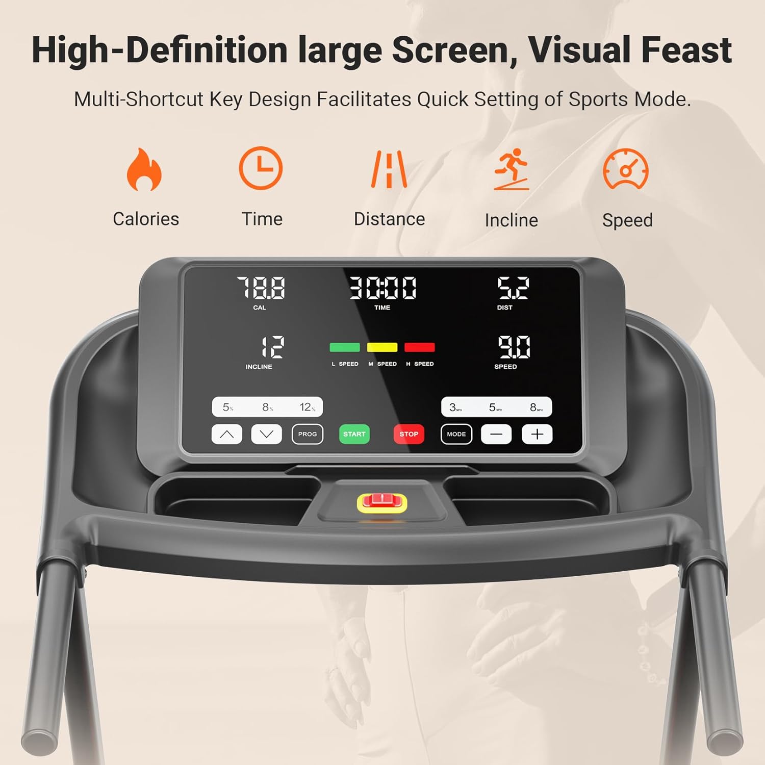 THERUN Incline Treadmill, 0-12% Auto Incline Treadmill for Running and Walking, 300 lbs Weight Capacity, Wide Belt,3.0HP,18" LED Screen, 2 Layers Shock-Absorbing