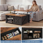 DUMOS Coffee Table, Lift Top Center Table with Storage, Square Living Room Tables with Adjustable Shelves, Wooden Center Coffee Table with Hidden Storage Compartment, Black
