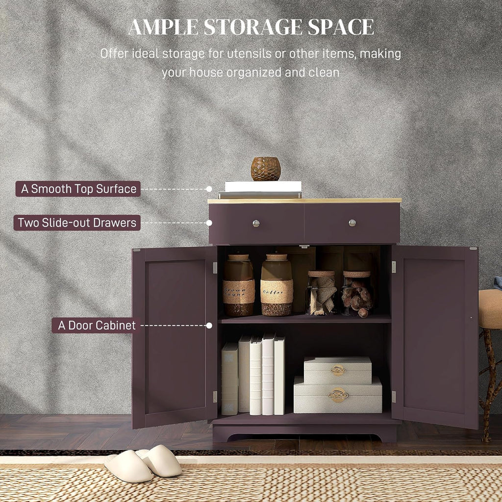 HOMCOM Sideboard Buffet Cabinet with Solid Wood Countertop, Modern Kitchen Storage Cabinet, Coffee Bar Cabinet with 2 Drawers, Doors and Adjustable Shelf, Coffee