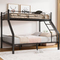 Twin XL Over Queen Bunk Bed, Heavy Duty Queen Bunk Bed for Adults, Metal Bed Frame with Full-Length Guardrails & EVA Padded Anti-Slip Ladder, No Box Spring Needed, Black