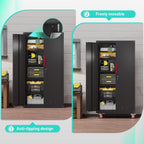Eltean Metal Garage Cabinets with Wheels| 71" Steel Lockable Garage Storage Cabinet with 4 Adjustable Shelves, Heavy-Duty Tool Storage Cabinet for Home, Basement, Workshop (Black)