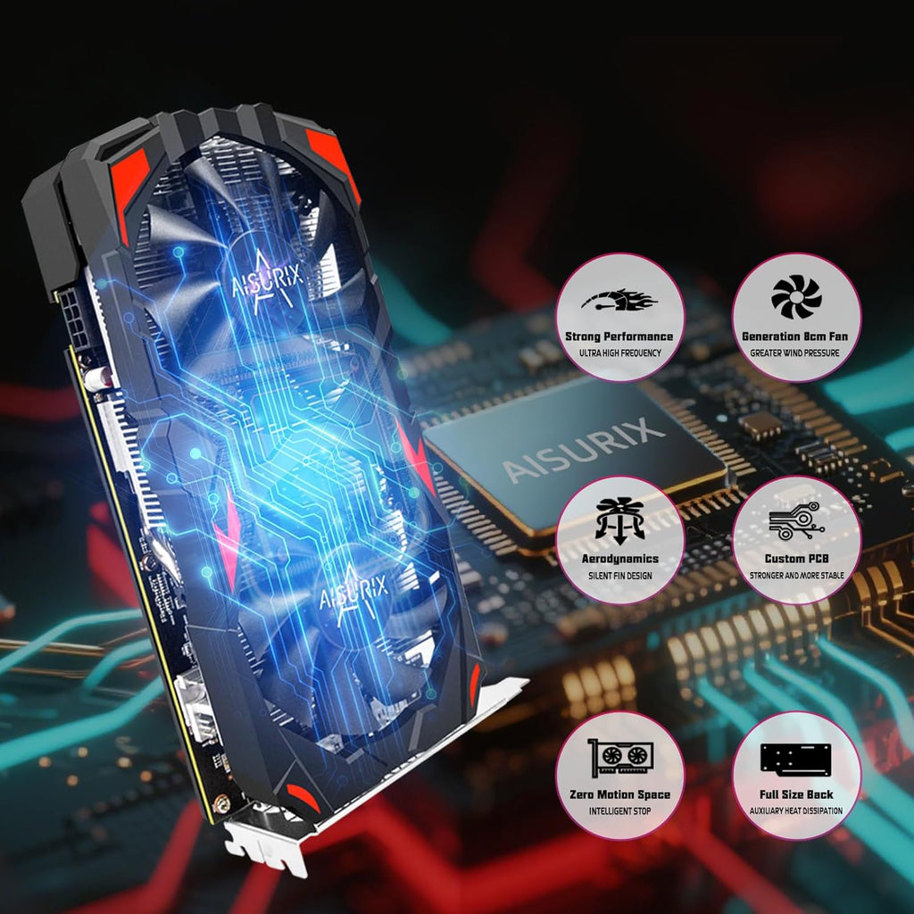 AISURIX RX 590 Graphics Card, Real 8GB, GDDR5, 256 Bit, RX 580 2304SP Pc Gaming Video Card, 2XDP, HDMI, PCI Express 3.0 with Freeze Fans Graphics Card for Gaming pc