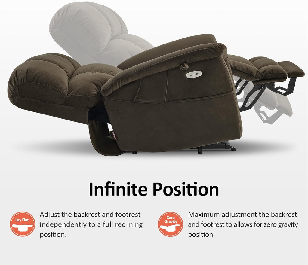 MCombo Large-Wide Dual Motor Power Lift Recliner Chair, Massage and Dual Heating for Elderly People, Infinite Position, Fabric R7166 (Coffee)
