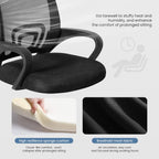 DUMOS Home Office Chair - Ergonomic Mid Back Mesh Desk Chair with Lumbar Support & Rocking Mode, Height Adjustable with Fixed Armrest, for Computer, Gaming, Meeting, 360° Swivel, Black