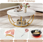 Tribesigns Modern Round Coffee Table, 2 Tier Coffee Table with Faux White Marble and Golden Metal Legs, Circle Center Table Tea Table Accent Furniture for Living Room, White and Gold