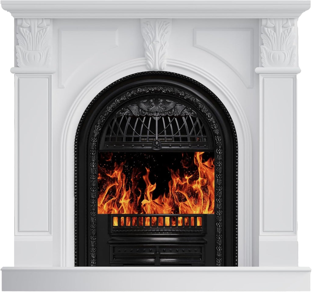 BLANKSPACE 48" Electric Fireplace with Mantel, Tv Stand with Black Birdcage Fire Place Heater and Carved Square Column Design Design for Living Room, Bedroom