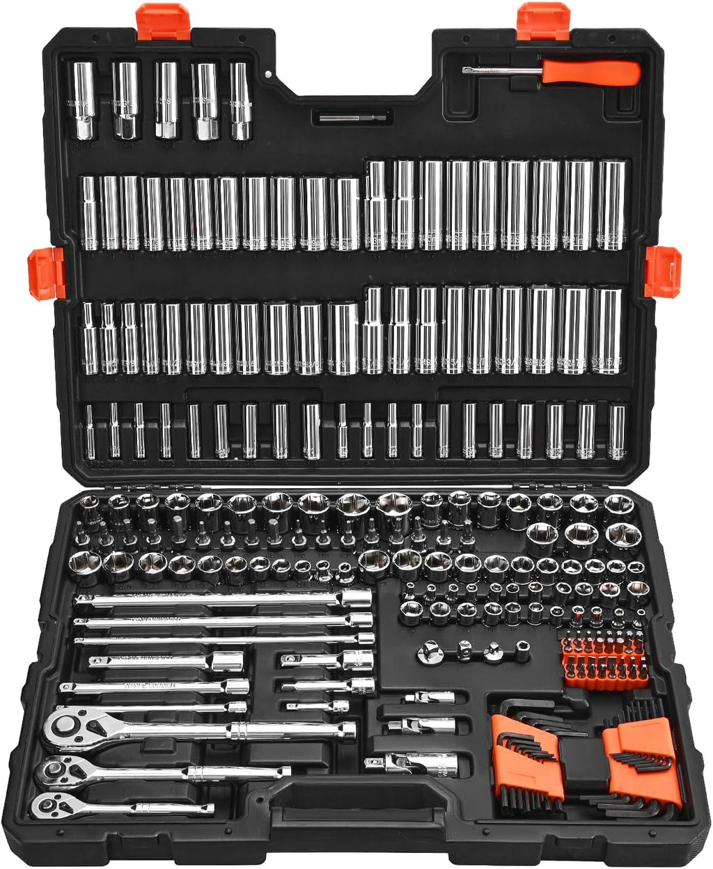VEVOR Socket Set, 225 Pieces, 3/8 & 1/4 & 1/2 inch Drive Socket and Ratchet Set, SAE and Metric, Deep and Shallow, Mechanic Tool Kit with Bits, Accessories, Storage Case, CR-V Alloy Steel, for Repair
