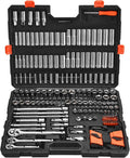VEVOR Socket Set, 225 Pieces, 3/8 & 1/4 & 1/2 inch Drive Socket and Ratchet Set, SAE and Metric, Deep and Shallow, Mechanic Tool Kit with Bits, Accessories, Storage Case, CR-V Alloy Steel, for Repair