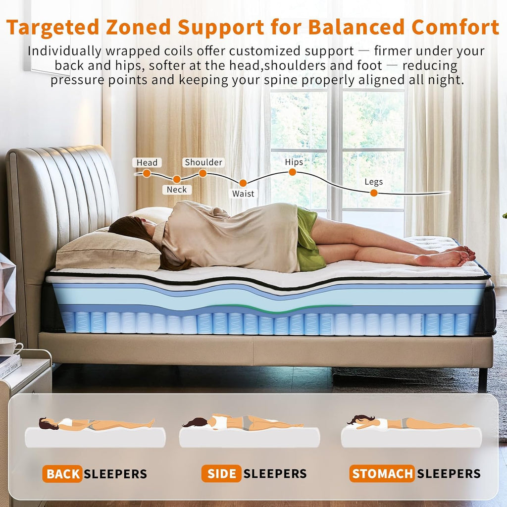 12 Inch Mattress,Medium Firm Hybrid Memory Foam & Pocket Springs for Pressure Relief CertiPUR-US Certified Fiberglass Free, 500 Night Trial (12 inch, Queen)
