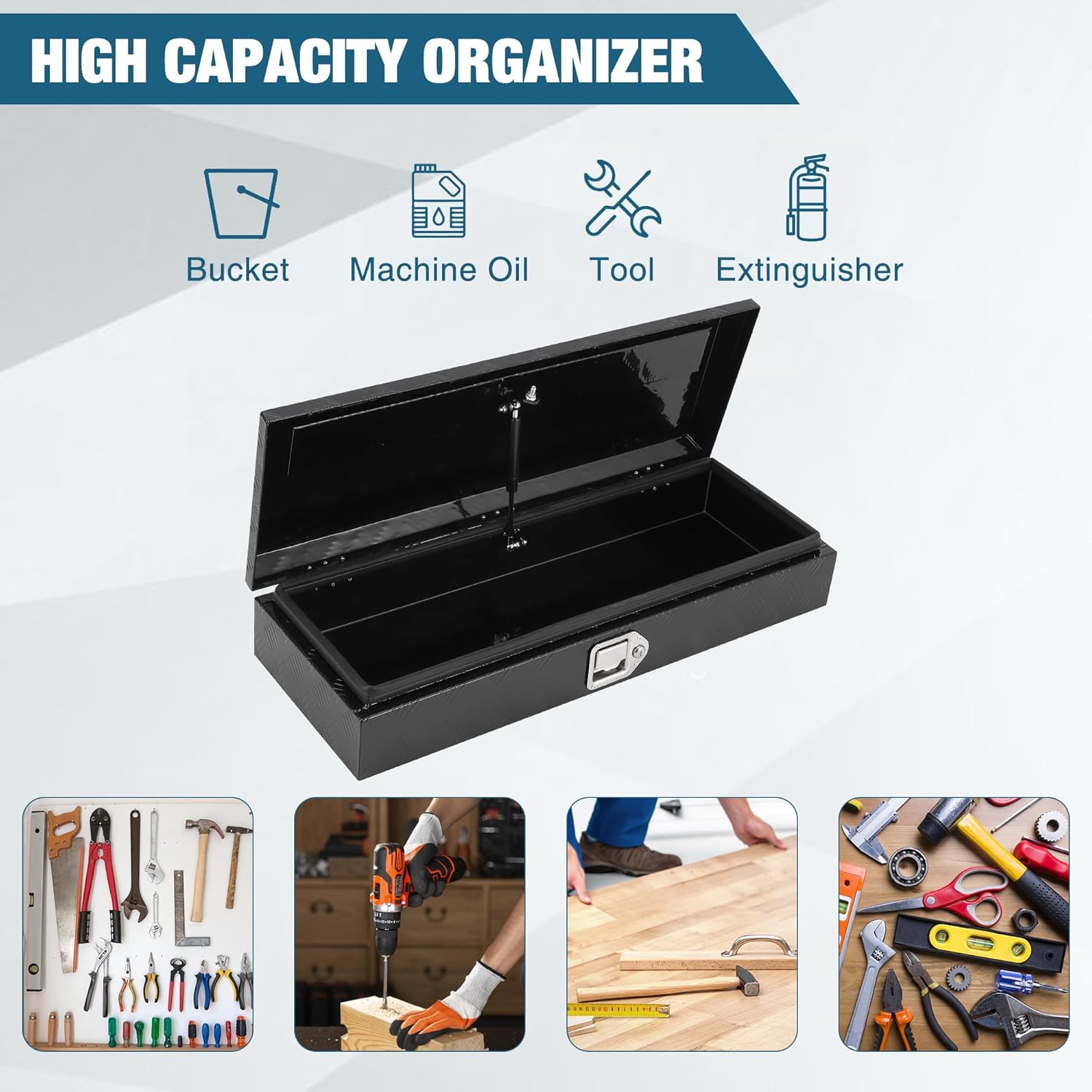 Garvee Aluminum Truck Bed Tool Box, 34.5 x 13 x 6.5 in Diamond Plate Tool Box Chest Box Pick Up Truck Bed RV Trailer Toolbox Storage with Side Handle and Lock Keys