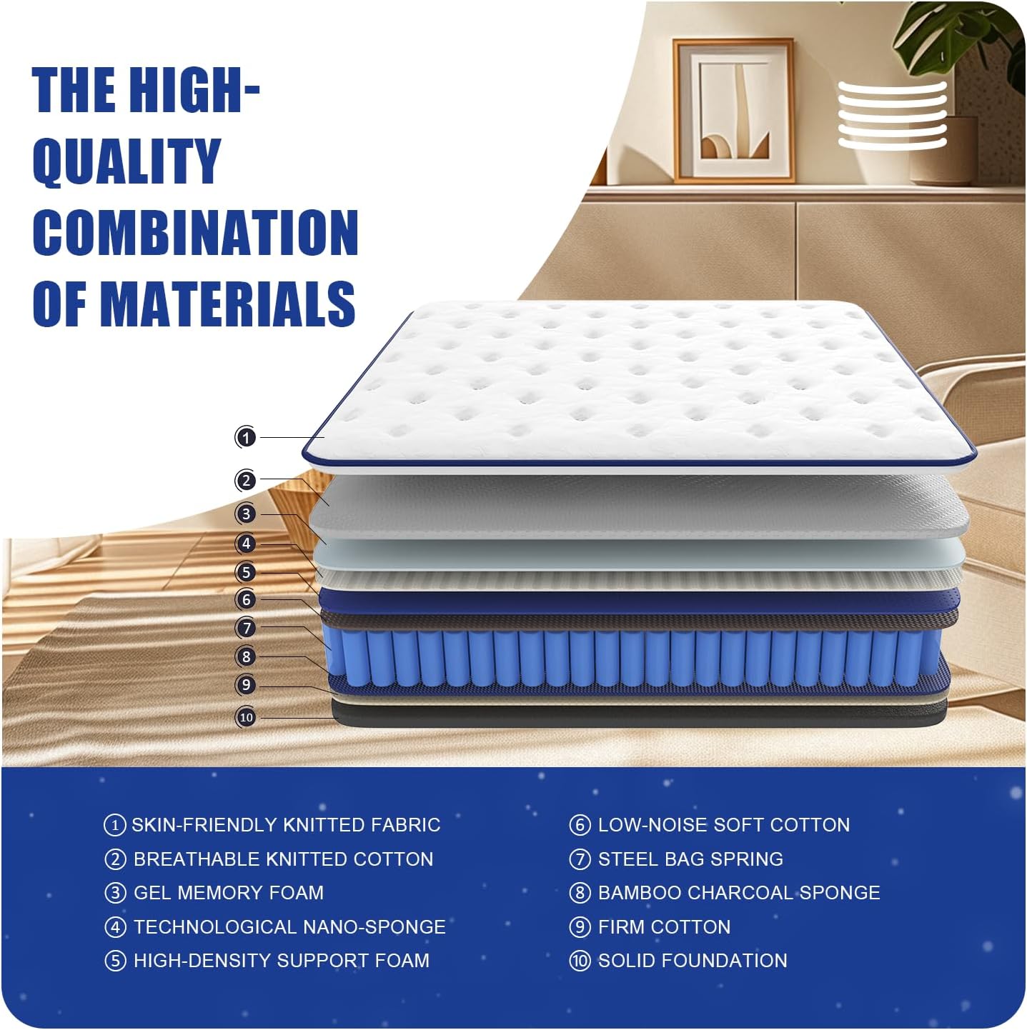 King Size Mattress 80 * 76 * 14 Inches Soft and Breathable Cotton Ergonomic Design Individually Pocketed Reinforced Springs All Around Quiet Sleep Comfort and Durable