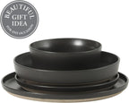 Gibson Elite Overbrook 16-Piece Pottery Clay Stoneware Dinnerware Set – Black Reactive Glaze, Stackable Plates and Bowls W/Pasta Bowl, Service for 4 – Microwave & Dishwasher Safe