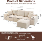 110"Modular Sectional Sofa Couches,Convertible L-Shape Cloud Couch 3 Seat Oversize Chaise with Ottoman,Compressed Foam,Comfy Boneless,Side Pockets,Cup Holders, for Living Room,Apartment,Corduroy Beige