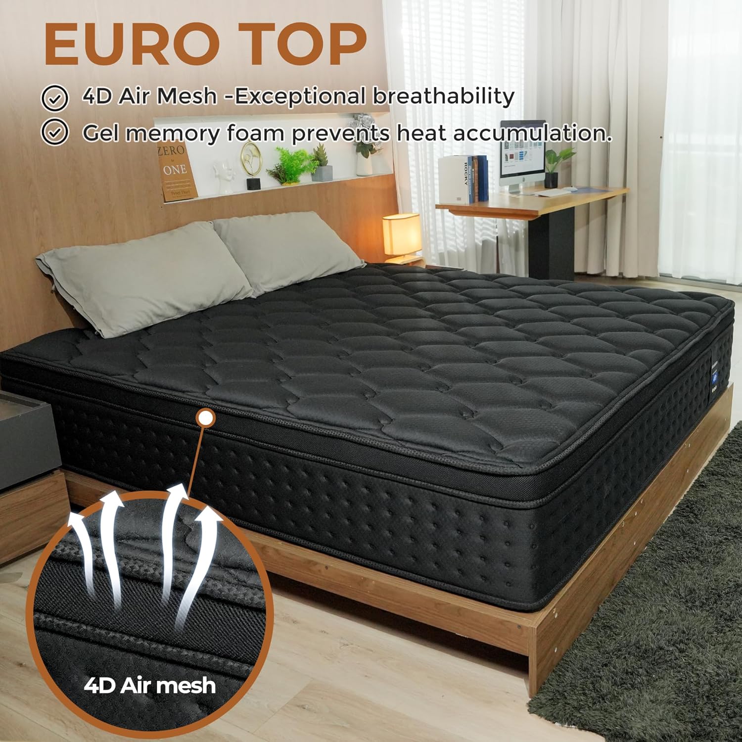 King Size Mattress, 12 Inch Hybrid Mattress in a Box, Memory Foam and Pocket Spring for Motion Isolation and Pressure Relief, Comfortable Medium Plush