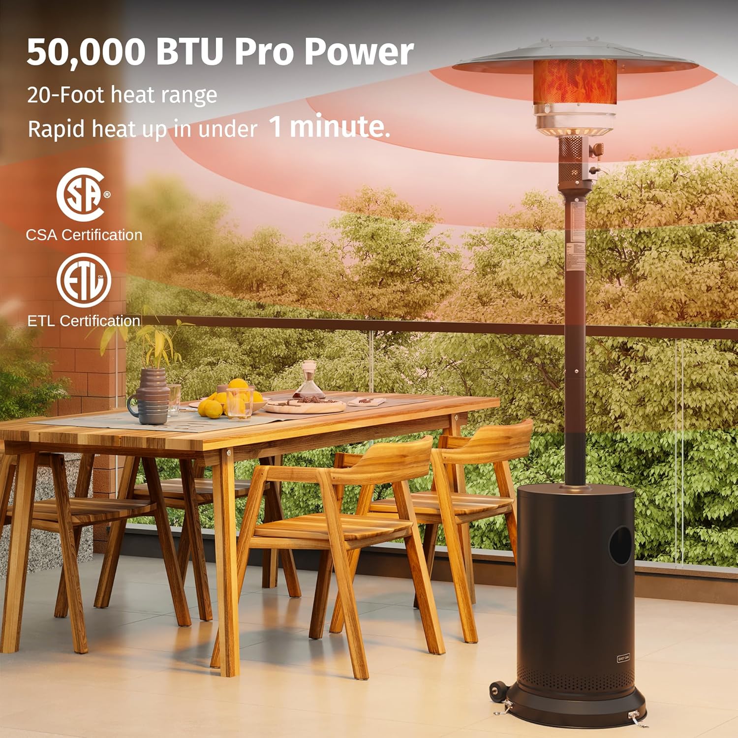 EAST OAK 50 000 BTU Patio Heater for Outdoor Use With Round Table Design  Double-Layer Stainless Steel Burner and Wheels  Outdoor Patio Heater for Home and Commercial  Bronze  31.9" x 31.9" x 86.6"