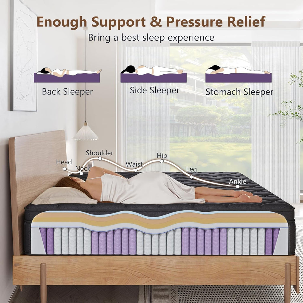Queen Mattress, 14 Inch Queen Medium Firm Hybrid Mattress in a Box, Individual Pocket Spring for Pressure Relief & Motion Isolation, Reinforced Edge Support, CertiPUR-US Certified
