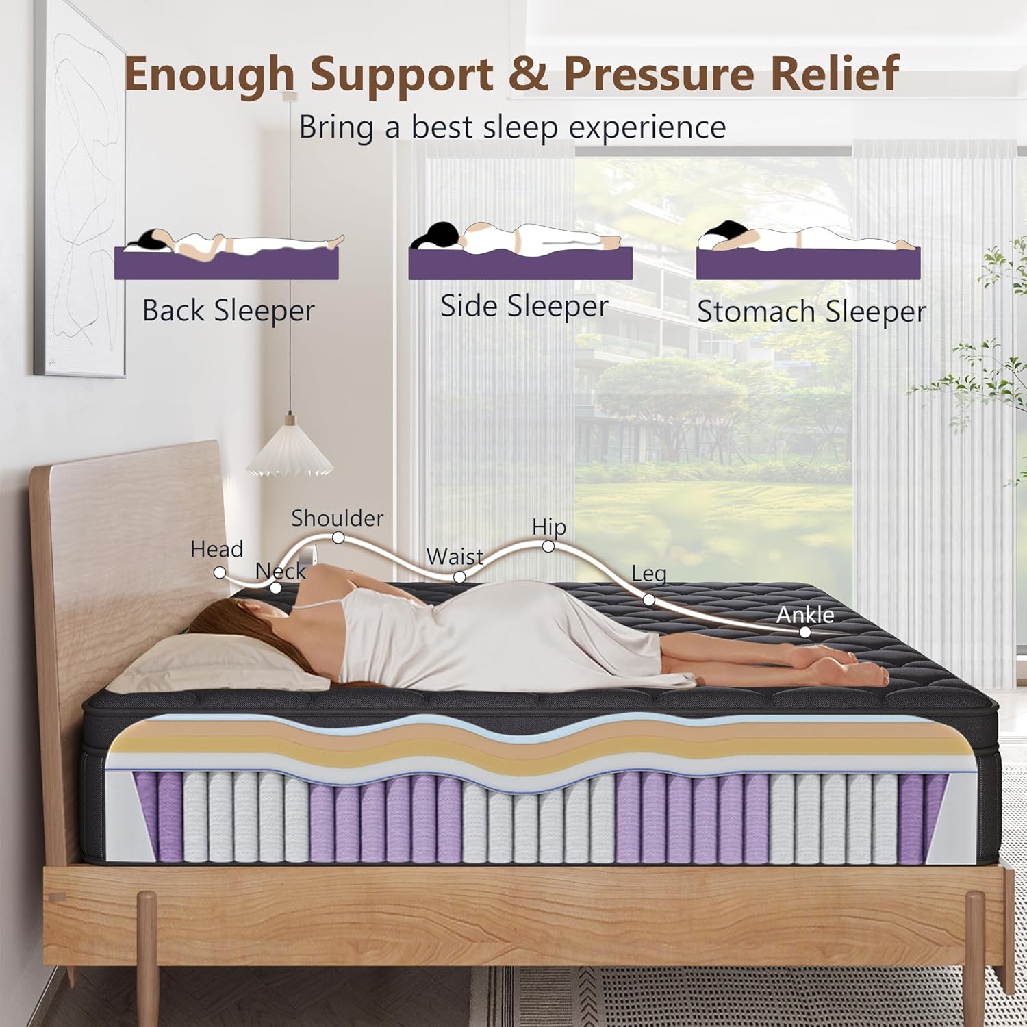 Queen Mattress, 14 Inch Queen Medium Firm Hybrid Mattress in a Box, Individual Pocket Spring for Pressure Relief & Motion Isolation, Reinforced Edge Support, CertiPUR-US Certified