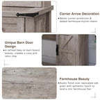 T4TREAM Farmhouse Makeup Vanity Desk with Sliding Mirror and Lights, 42'' Glass Tabletop Vanity Table with 2 Drawers & Shelves, Rustic Big Vanity Set for Bedroom, Light Rustic Oak