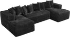 131" Oversized U Shaped Cloud Sectional Couches for Living Room, Comfy Fluffy Corduroy Black Boneless Sectionals Couch, Plush Memory Foam Modular Sectional Sofa with Double Chaise- 20" High Seat