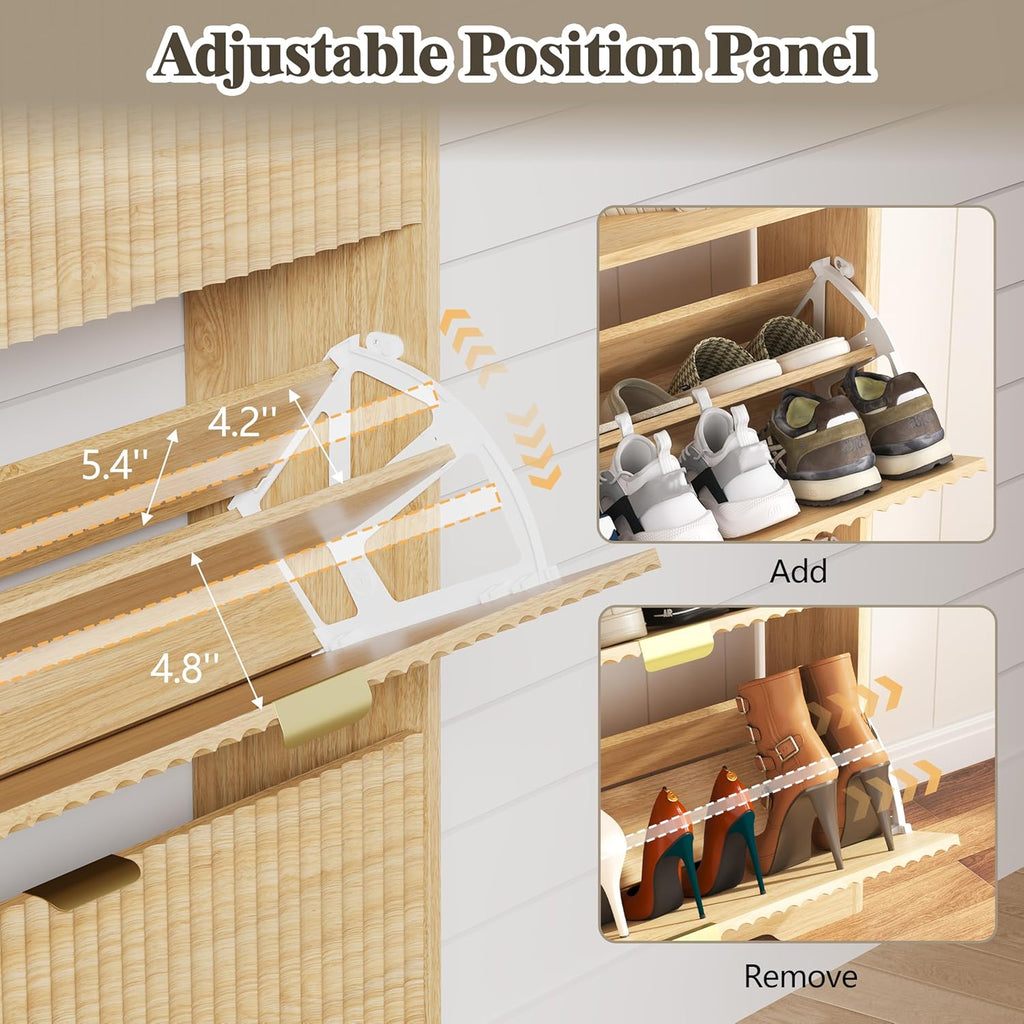 Shoe Cabinet Storage for Entryway with 6 Flip Drawers, Fluted Narrow Shoe Organizer with Wooden Legs, Freestanding Slim Shoe Storage Hidden Shoe Rack Organizer for Front Door Entrance, Oak