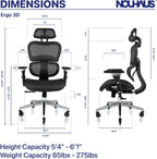 Nouhaus Ergo3D Ergonomic Office Chair Lumbar Support Mesh Office Chair with 4D Adjustable Armrest, Adjustable Headrest and Wheels, Mesh High Back Home Office Desk Chairs(Black)
