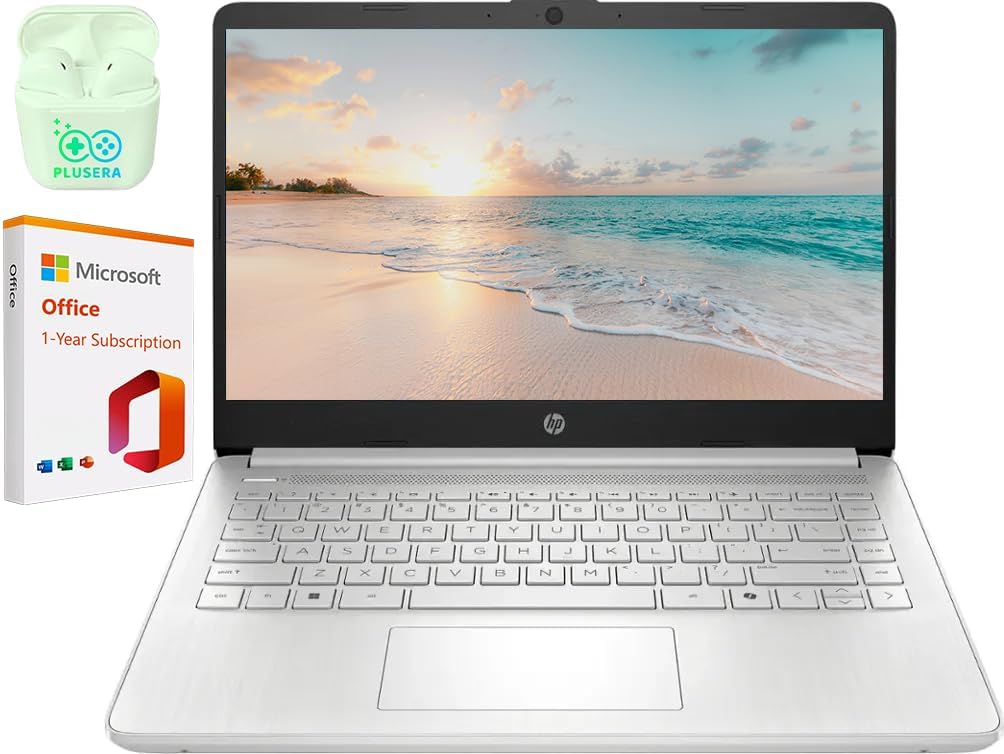 HP 14" LED Business Laptop Computer  16GB RAM 640GB Storage (128GB UFS + 512GB SD Card)  Intel Quad-Core N150 Processor  Windows 11 S & 1-Year Microsoft Office 365 Included  PLUSERA Earphones  Silver