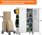 Aobabo Extra Large Garage Storage Cabinet on Wheels, Metal Storage Cabinets with 4 Adjustable Shelves, 3 Pegboards and 2 Tool Pouches for Home Office Stash, Assembly Required