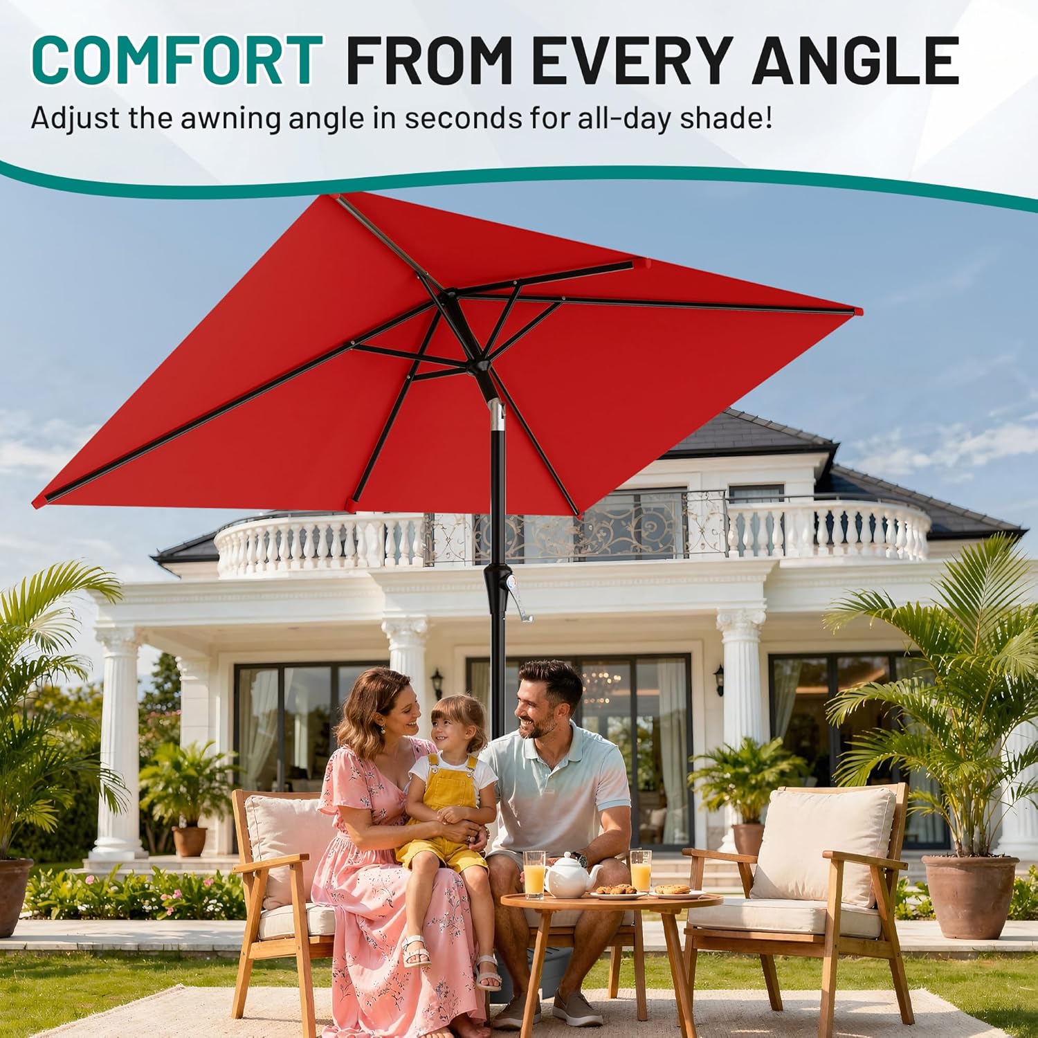 AreShark 6.5' x 10' Rectangular Patio Umbrellas for Outdoor, Outdoor Table Umbrella, Large Outdoor Patio Umbrellas with 6 Sturdy Ribs for Pool, Garden, Deck & Market (Red)