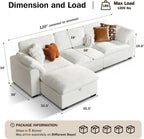 WEUP 120" Oversized Cloud Modular Sectional Sofa for Living Room, L Shaped Cloud Couch with Storage Ottoman, Down-Filled Wide Deep Seat, Solid Wood Frame, Tool Free Assembly, Beige