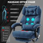Massage Office Chair with Foot Rest,6 Points Vibration & Heat Executive Office Chairs for Heavy People,500LBS Big and Tall Office Chair,Ergonomic Reclining Desk Chair,Dual-Use Pillow,Home Office,Blue