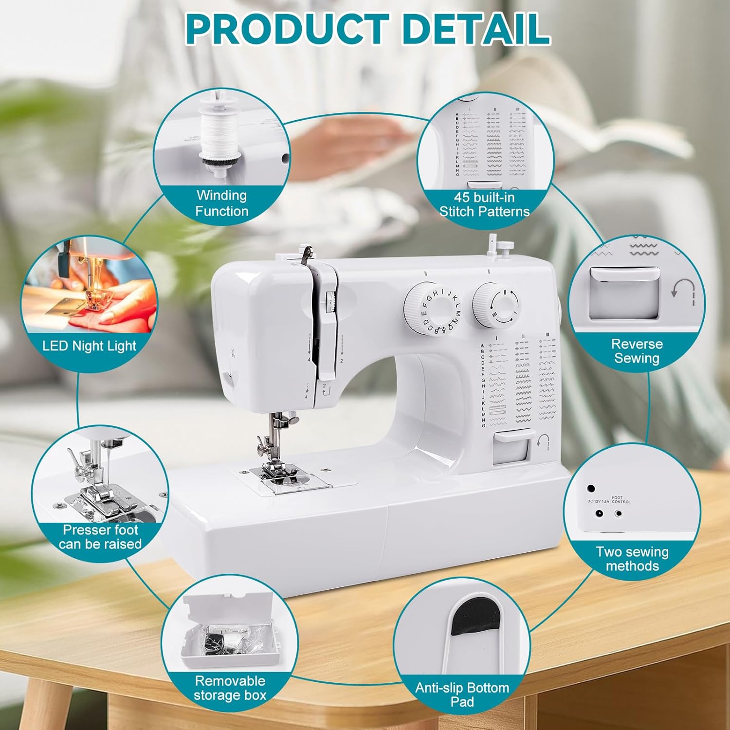 Mini Sewing Machine for Beginners Kids, Portable Sewing Machine with 45 Built-In Stitches and High Speed, Double Needle with 42PCS Sewing Kit Us Plug (110v), Sewing Gifts for Women Mom