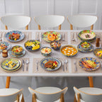 vancasso 24 Pieces Dinnerware Sets, Plates and Bowls Set, Porcelain Dishes Set for 6, Microwave and Dishwasher Safe, Scratch Resistant, Bohemian Style Dining Ware Service for 6, Series SIMI