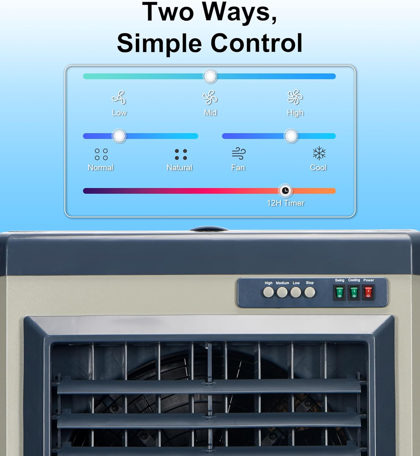 4800 CFM Swamp Cooler,41" Evaporative Air Cooler with 10.6 Gal Water Tank,3 Ice Packs,120° Swing,3 Speeds,Swamp Cooler Air Conditioner for Commercial,Outdoor,Garage,Patio,Porch,Factory