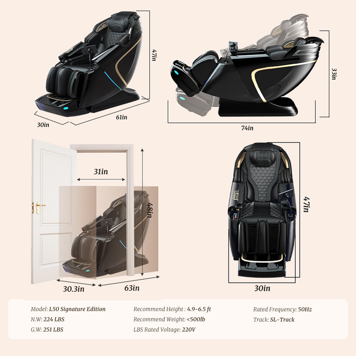 4D Zero Gravity Massage Chair,52" SL-Track Sliding Massages,AI Voice Control System,LCD Touch Screen,52 Airbags Soft Massage,Body Scan and Calfrest Extension Massage Chairs Full Body, Wireless Charger