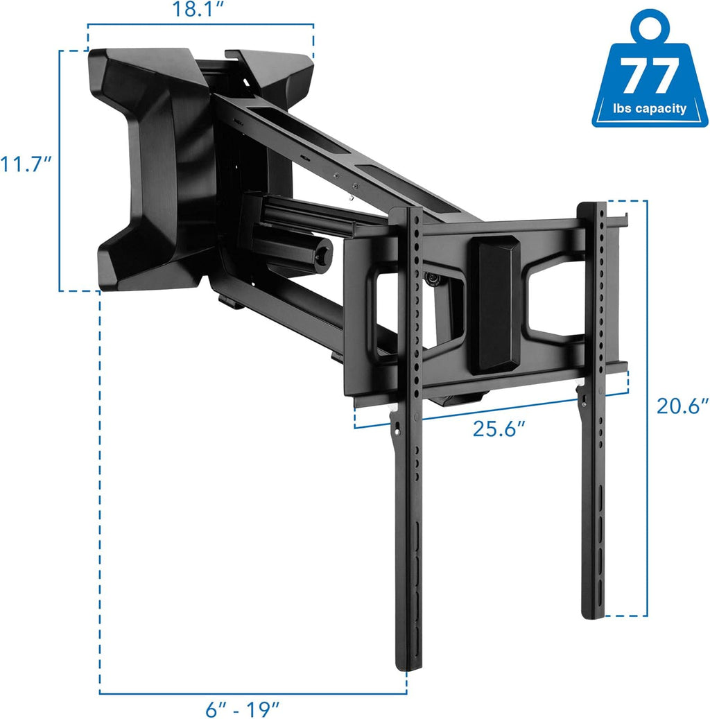 MOUNT-IT! Motorized Fireplace TV Wall Mount | Remote Control Electric Pull Down Mantel Mounting Bracket  Up to 77 Lbs Weight Capacity  Height Adjustable  Swivel  VESA 600x400 Compatible