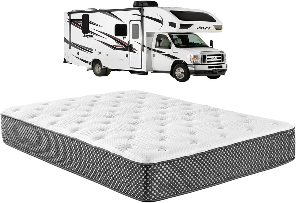 WanderRest 12” Cool Hybrid RV Mattress, Short Queen 60x74, Plush-Medium Gel Memory Foam & Pocketed Coil Bed for RV, Camper or Travel Trailer, Cooling Comfort, Made in USA