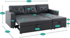 Multifunctional Sectional Sofa with Pull-Out Sleeper Bed & Hidden Storage – Reversible Chaise Espresso,Velvet – Space-Saving, Durable, Stylish & Easy DIY Assembly for Apartments & Small Homes