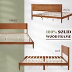 AMERLIFE Solid Wood Queen Bed Frame, Mid Century Modern Platform Bed with Full Panel Headboard, Wooden Bed with Cylindrical Legs, No Box Spring Needed & Noise-Free, Brown Walnut