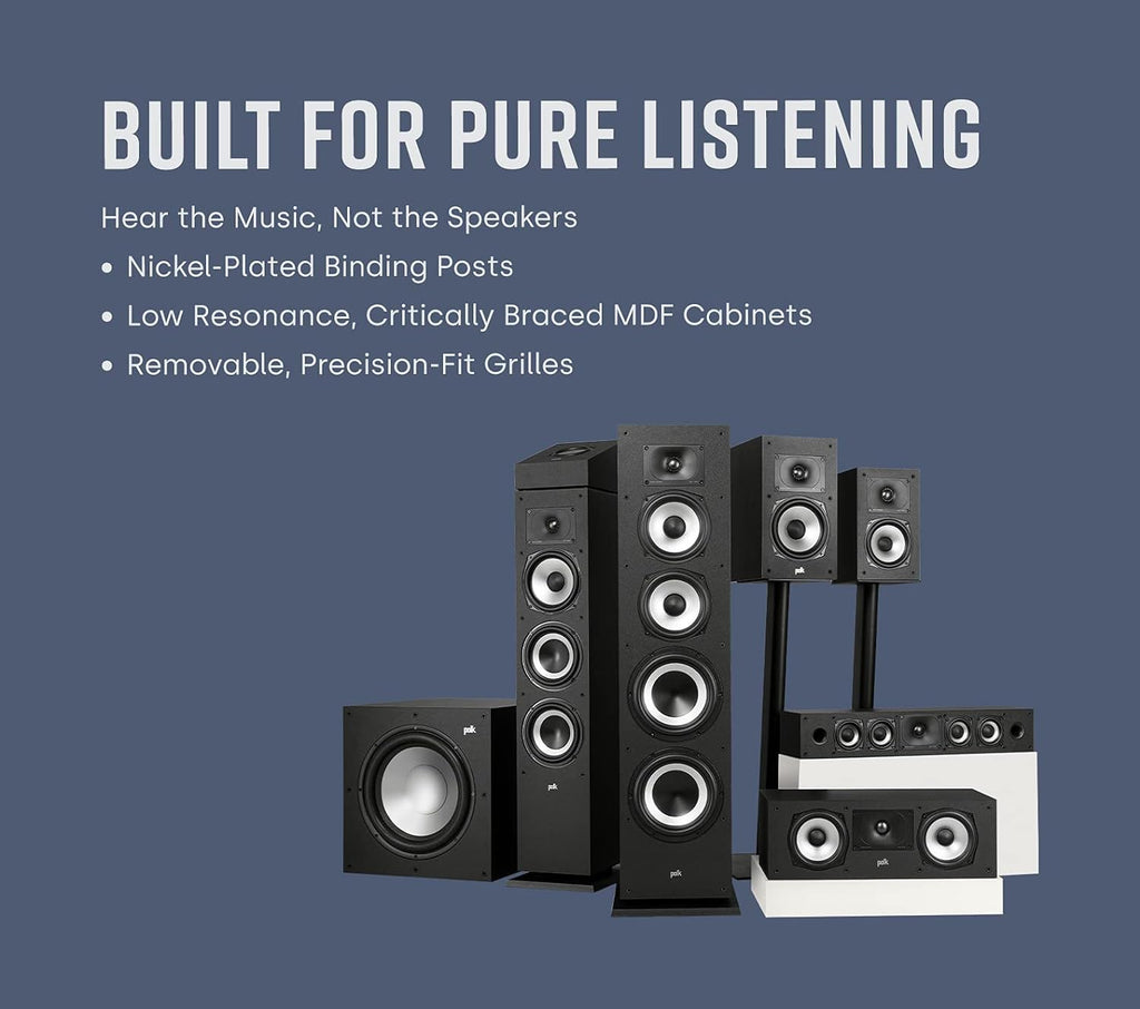 Polk Monitor XT35 Slim Center Channel Speaker - Hi-Res Audio Certified  Dolby Atmos & DTS:X Compatible  1" Terylene Tweeter & Four 3" Dynamically Balanced Woofers  Wall-Mountable  Midnight Black