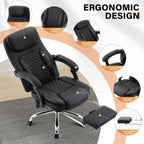 500LBS Massage Office Chair, 6 Points Vibration & Heat Executive Office Chairs, 135°Reclining Comfy Desk Chair with Foot Rest, Wider & Thicker Seat Cushion, PU Leather Big and Tall Gaming Chair, Black