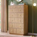 Fluted Dresser for Bedroom, 48" H 7 Drawer Dressers, Wood Tall Dresser Storage Organizer, Modern Bedroom Chest with Deep Storage for Closet Hallway, Entryway, Living Room Natural