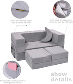 Elftopia Modular Kids Sofa,Toddler Couch Foam Armchair for Kids, Children Convertible Plush Sofa Play Set,Fold Out SofaBed(Grey)