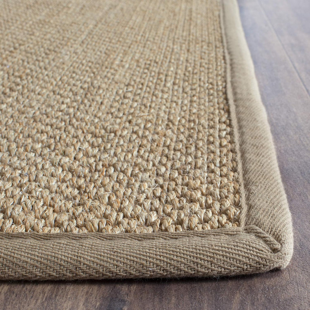 SAFAVIEH Area Rug 9' Square - Natural Fiber Collection - Maize & Linen Color, Sisal, Woven Design with Border (NF141B)