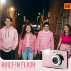 Kodak PixPro Friendly Zoom FZ55 16MP 1080p Full HD Digital Camera (Pastel Pink) Bundle with 128GB SD Card  Battery (2-Pack) and Travel Organizer (4 Items)