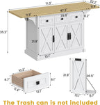 Bigbiglife 71.3" Large Kitchen Island with Drop Leaf, Power Outlet, Kitchen Island Cart w/ 3 Solid Drawers, Island Table with Trash Storage Cabinet & 3 Large Storage Rack, Spice Rack, White