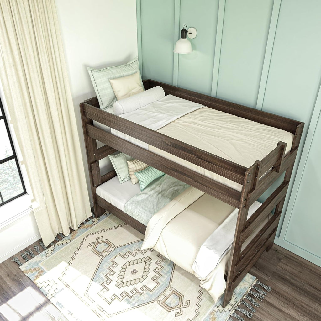 Max & Lily Bunk Bed, Twin-Over-Twin Bed Frame For Kids, Solid Wood Bunk Bed for Kids, No Box Spring NeededBarnwood Brown
