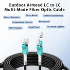 100M/328FT OM3/OM4 LC to LC Outdoor Armored Fiber Optic Patch Cable  Multimode Duplex 50/125μm  10Gb/40Gb/100Gb  Industrial TPU Jacket  Direct Burial  Uniboot  MMF  OD 5mm  Pulling Eye Kit Installed