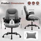 Executive Office Chair PU,Leather Office Chair with Wheels,360° Swivel Rolling Chair with Padded Arms,Ergonomic Computer Chair with Lumbar Support for Short People Use (Grey)