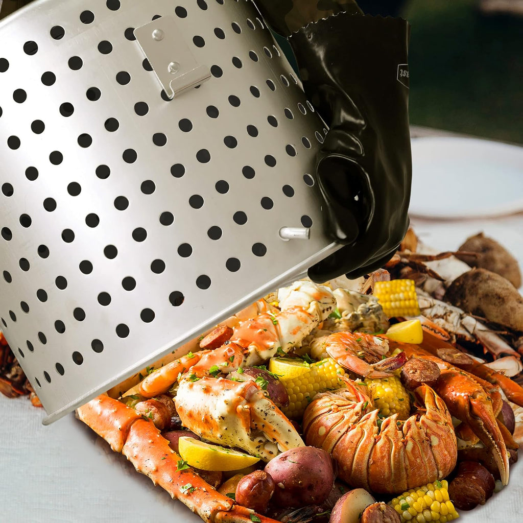 Creole Feast SBK0601 60 Qt. Seafood Boil Pot with Basket and Burner, Outdoor Aluminum Propane Boiler with 10 PSI Regulator, 100,000 BTU, Ideal for Cooking Crawfish, Crab, Shrimp, Fish