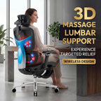 Ergonomic Office Chair with Footrest & Massage Lumbar Support – 4D Headrest & 6D Armrests, Reclining Big and Tall 400LBS Mesh Chair, Adjustable Seat Depth & Back Height, for Home Office/Gaming (Black)
